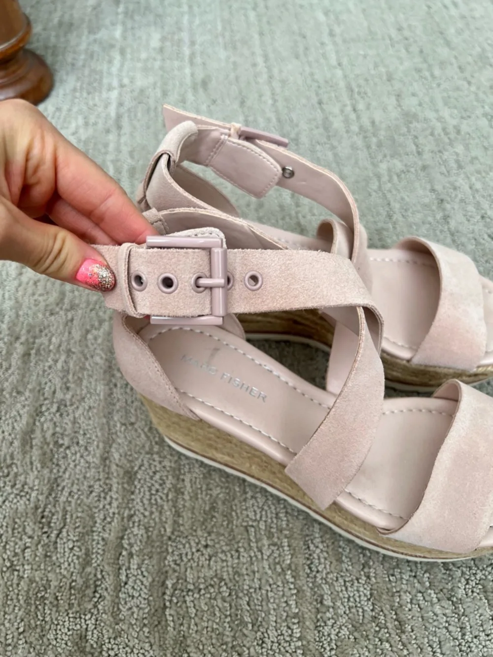 Marc Fisher Pink Suede Espadrille Platform Sandals